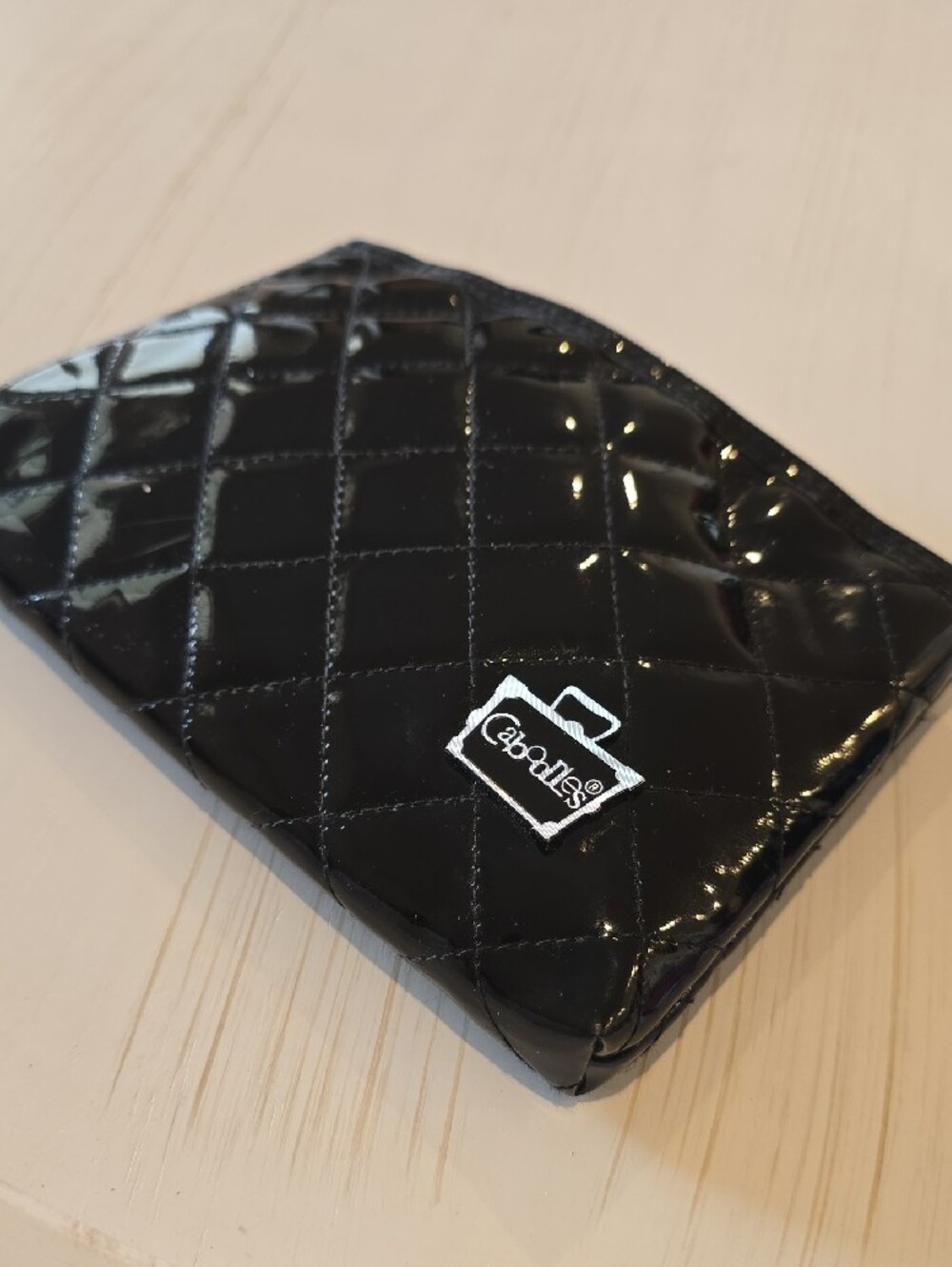 Caboodles Black Quilted Patent Cosmetic Bag with Logo Plaque - Picture 4 of 5